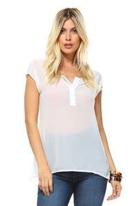 Women's Short Sleeve Button Up Hi-Low Top