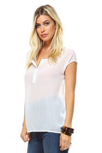 Women's Short Sleeve Button Up Hi-Low Top