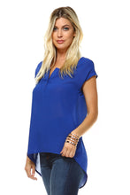 Women's Short Sleeve Button Up Hi-Low Top