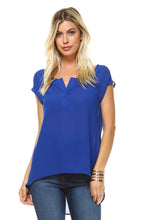 Women's Short Sleeve Button Up Hi-Low Top