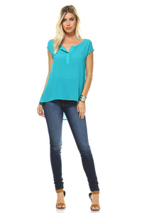 Women's Short Sleeve Button Up Hi-Low Top