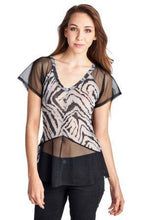 Women's Animal Print Burnout Mesh V-Neck Top