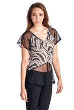 Women's Animal Print Burnout Mesh V-Neck Top