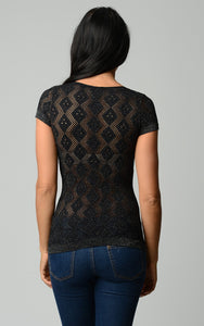 Women's Textured Knit Stretch Glitter Top