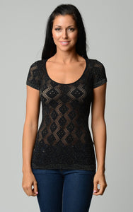 Women's Textured Knit Stretch Glitter Top