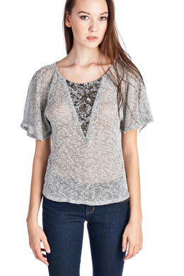 Women's Embellished Flutter Sleeve Top