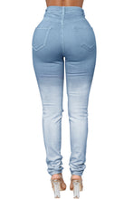 Light Blue Ombre Bleach Wash Ripped Jeans