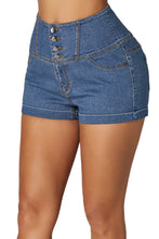 Blue Buttoned High Waist Short Jeans