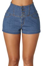 Blue Buttoned High Waist Short Jeans