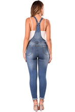 Medium Blue Wash Knee Slit Denim Overalls