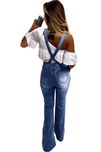 Sky Blue Retro Washed Flared Jeans Overall