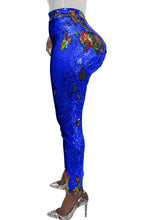 Blue High-Waist Retro Sequin Leggings