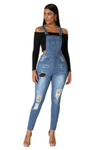 Medium Blue Wash Distressed Denim Overall