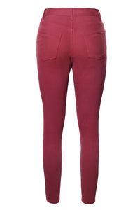 Burgundy Distressed Front Stretch Denim Pants