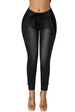 Black Wash Elastic Waistband Denim Pants