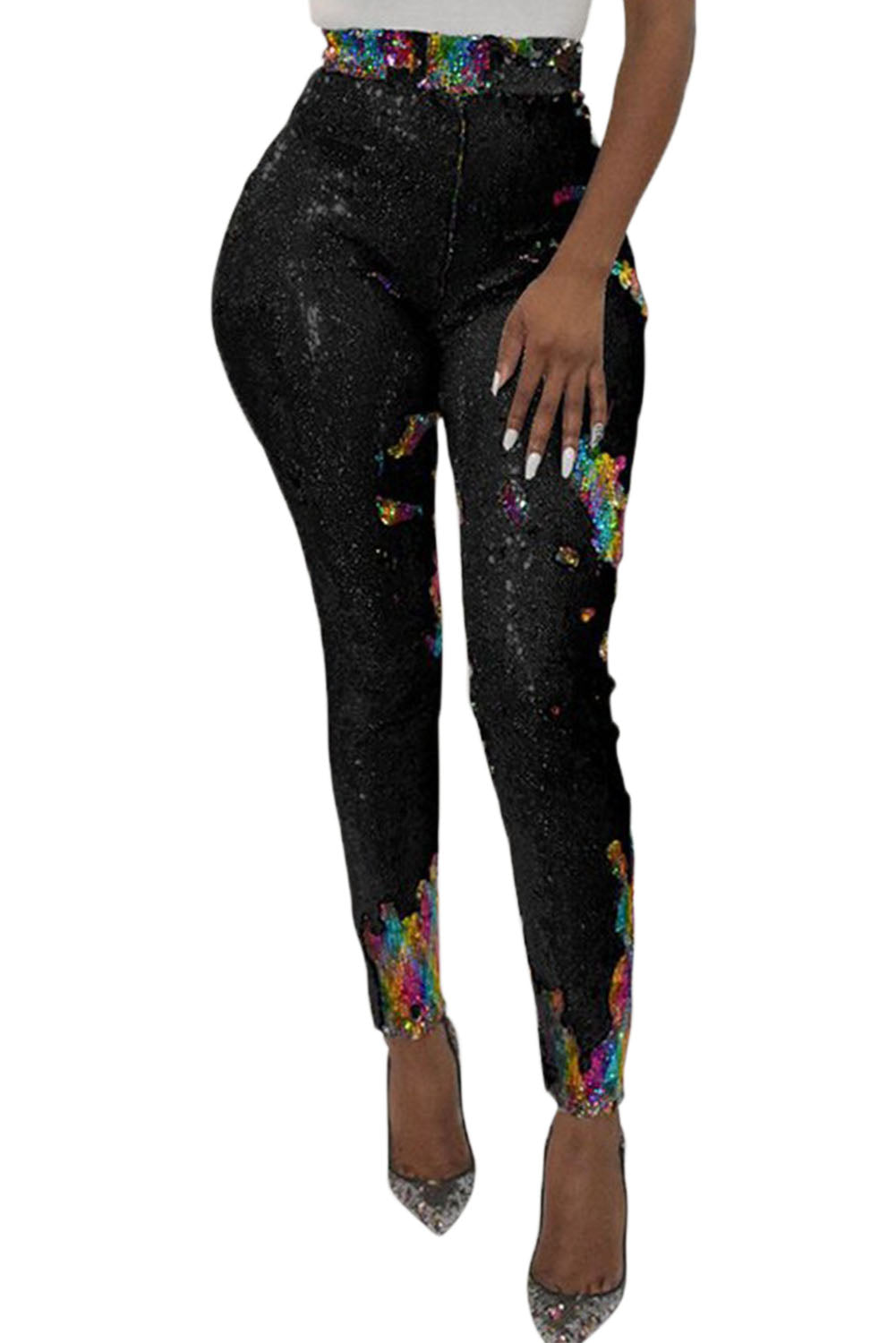 Black High Waist Retro Sequin Leggings