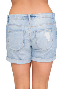 Rolled Cuffs Distressed Denim Shorts