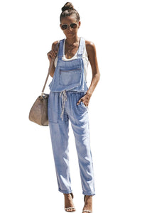 Light Blue Denim Easygoing Drawstring Overalls