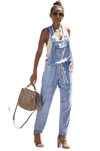 Light Blue Denim Easygoing Drawstring Overalls