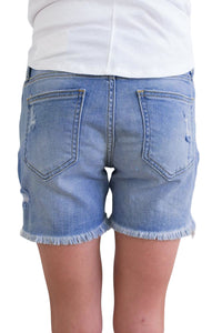 Wash Blue Denim Ripped Hole Distressed Shorts