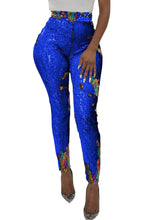 Blue High Waist Retro Sequin Leggings