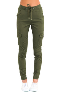 Army Green Drawstring Ankle Pocket Denim Jeans