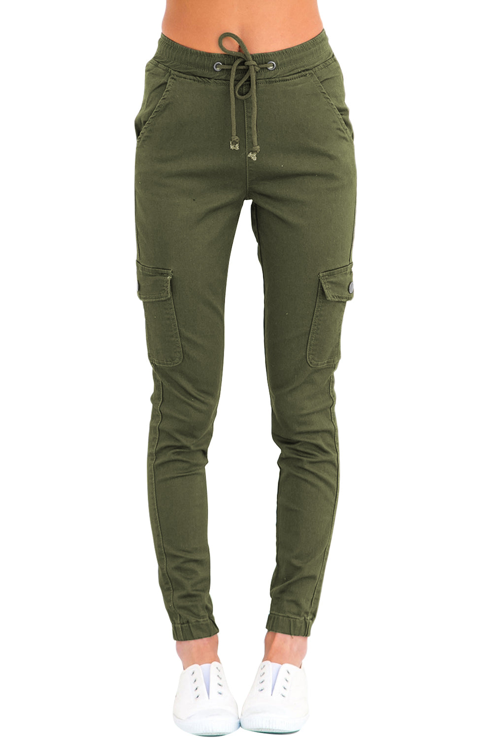 Army Green Drawstring Ankle Pocket Denim Jeans