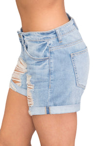 Rolled Cuffs Distressed Denim Shorts