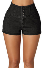 Black Buttoned High Waist Short Jeans