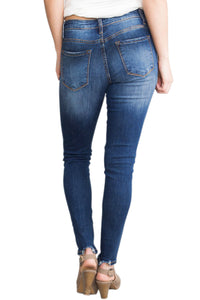 Medium Blue Wash Broken Hole Skinny Jeans