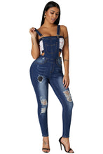 Dark Blue Wash Distressed Denim Overall