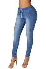 Dusty Blue Drawstring Ankle Pocket Denim Jeans