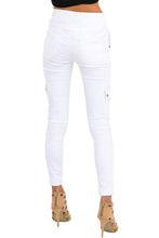 White Drawstring Ankle Pocket Denim Jeans