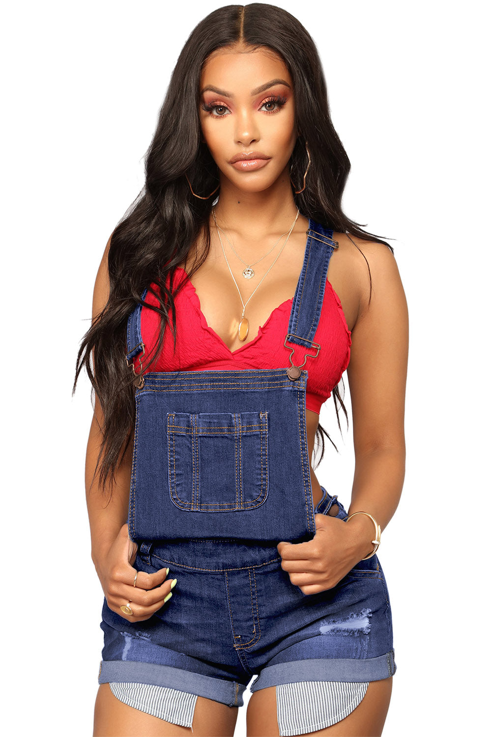 Blue Denim Turn Up Cuffs Short Overalls