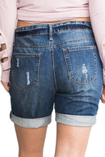 Dark Blue Denim Distressed Boyfriend Short