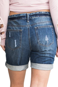 Dark Blue Denim Distressed Boyfriend Short