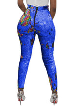 Blue High-Waist Retro Sequin Leggings