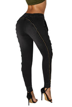 Black Wash Elastic Waistband Denim Pants