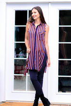 Women's Long Sheer Sleeveless Stripe Blouse