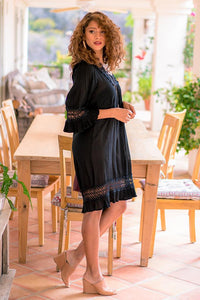 Women's 3/4 Three Quarter Sleeved Crochet Tunic Dress