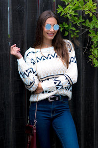 Women's Geometric Two-Toned Crewneck Knit Sweater